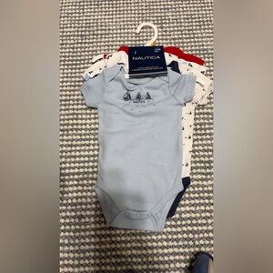Nautica Light Blue and White Sailboat Bodysuit Set